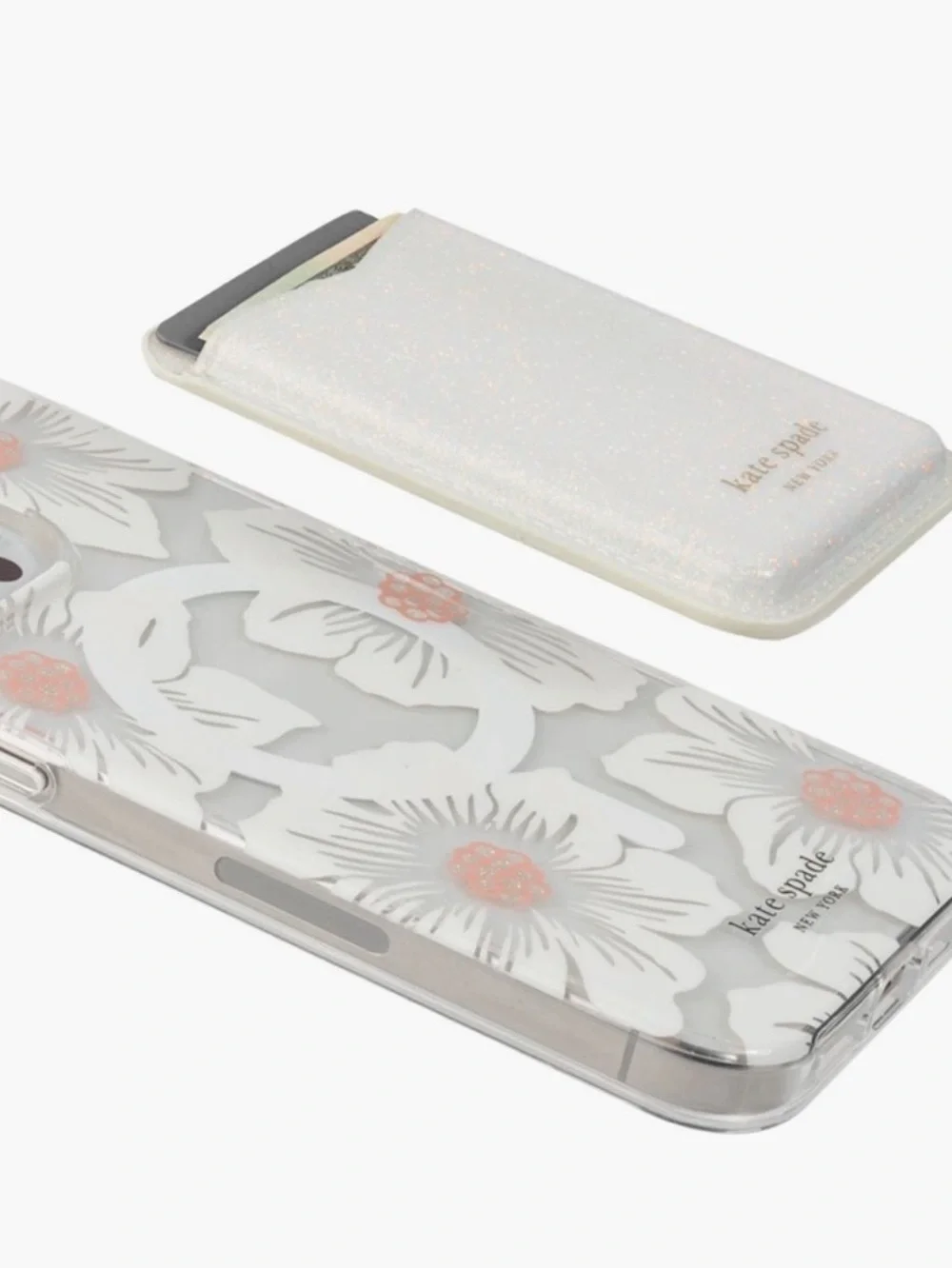 kate spade NY MagSafe Magnetic Wallet White Glitter Card Holder NWOT